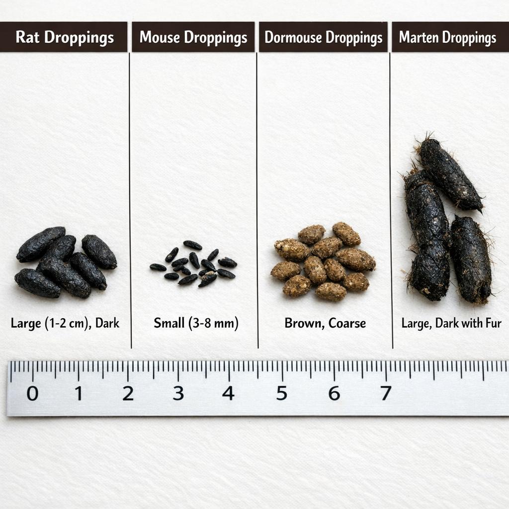 Comparaison des crottes de rat, souris, loir et fouine