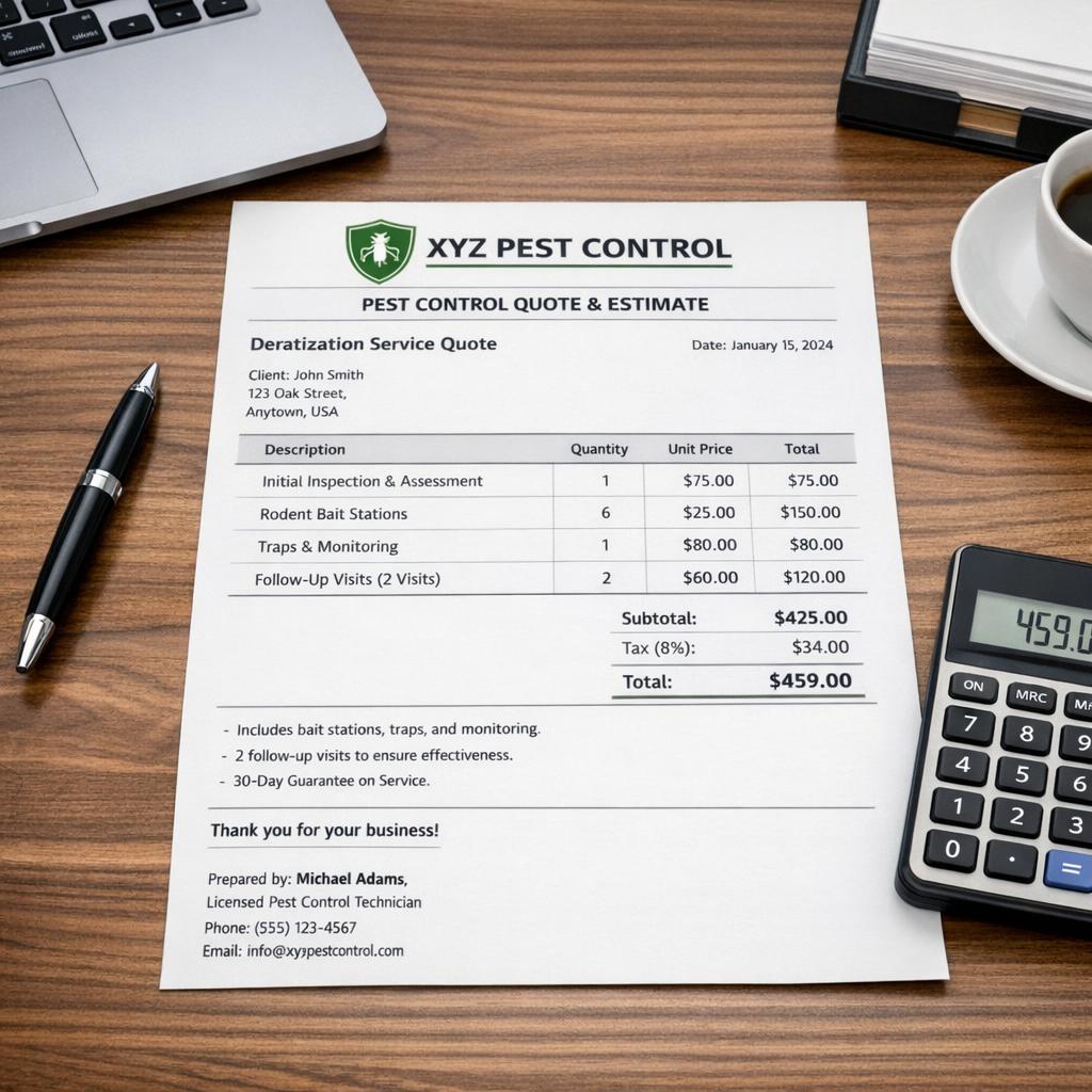Devis de dératisation détaillé avec les différents postes de coût