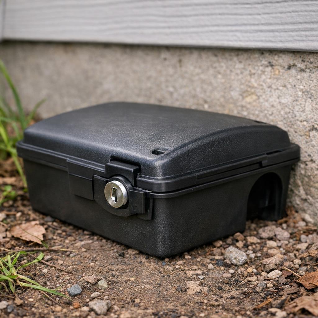 Poste d'appâtage sécurisé utilisé lors d'une dératisation professionnelle