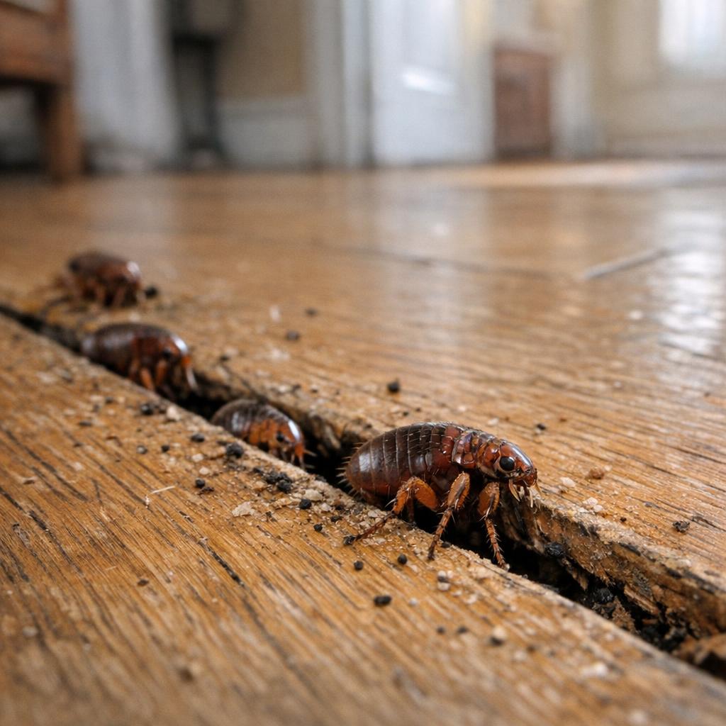 Puces de parquet dans une maison sans animaux de compagnie